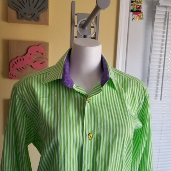 Jared Lang Striped 100% Cotton Shirt (M) - Picture 2 of 5